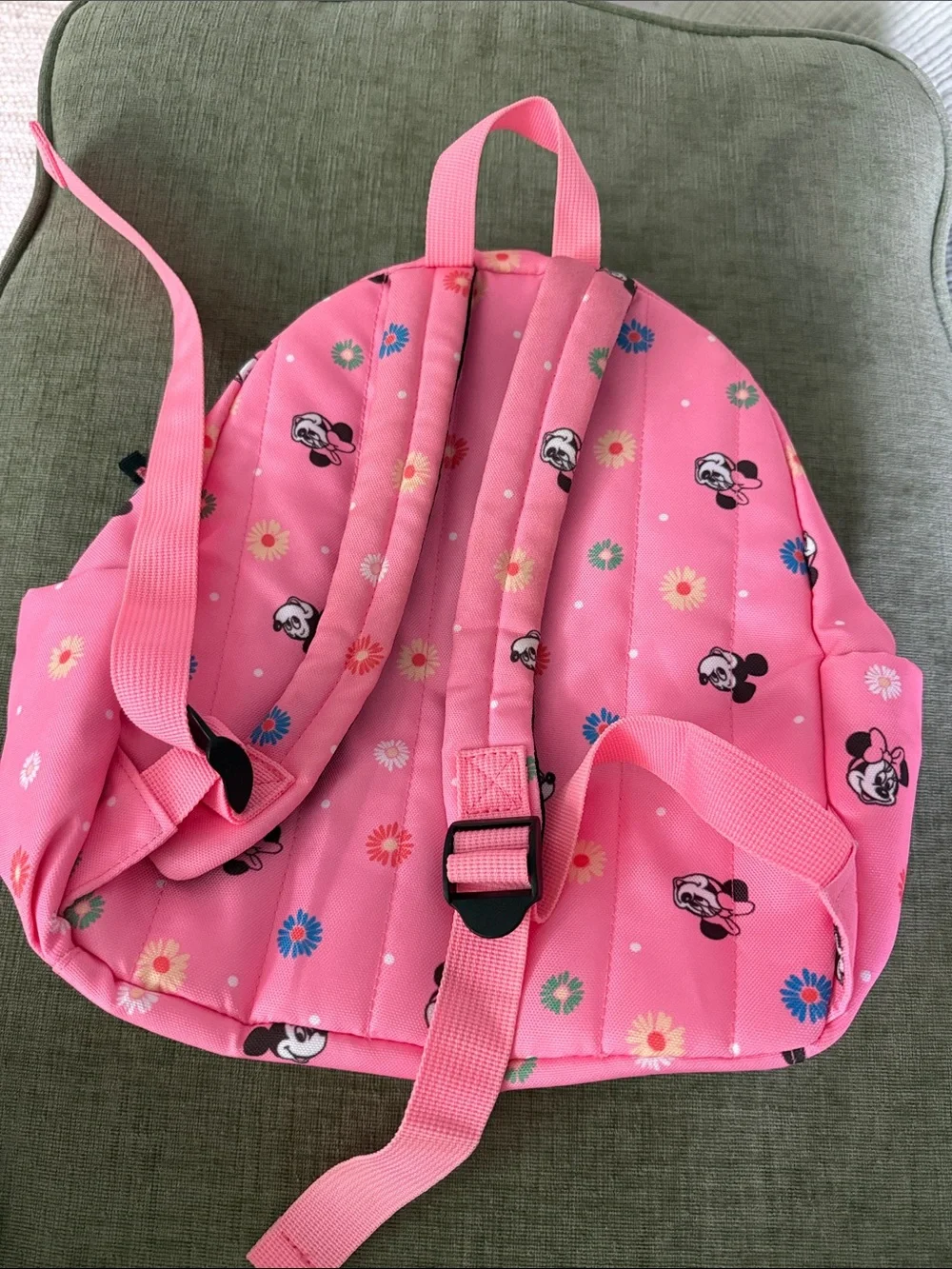 Old Navy Pink Minnie Mouse Floral Kids Backpack with Yellow Bow